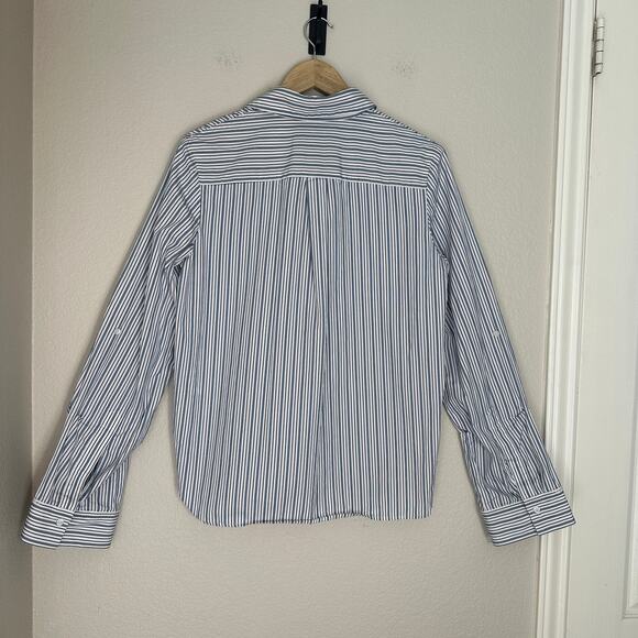 TWP Blue Striped Boyfriend Shirt, Cotton, Roll Tabs, Career, Quiet Luxury Small - Picture 4 of 16